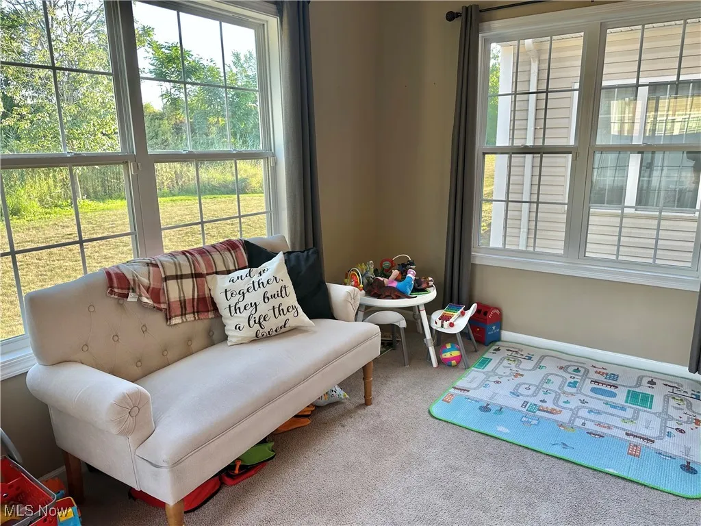 Recreation room with carpet flooring and baseboards
