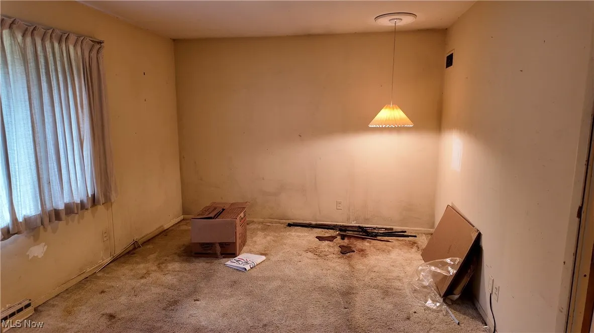 Unfurnished dining area with carpet