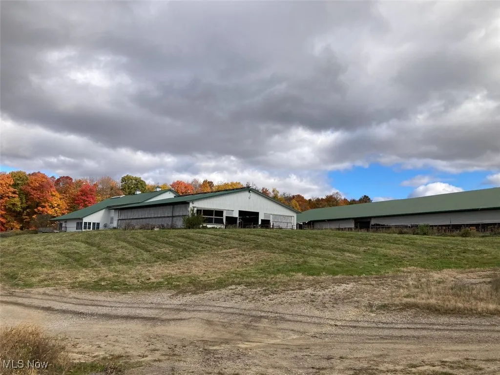 Rear view of property featuring an outbuilding and a lawn