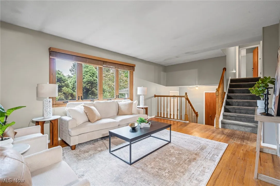 living room with bay window