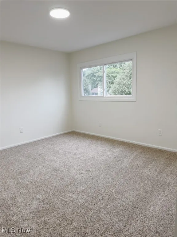Carpeted spare room with baseboards
