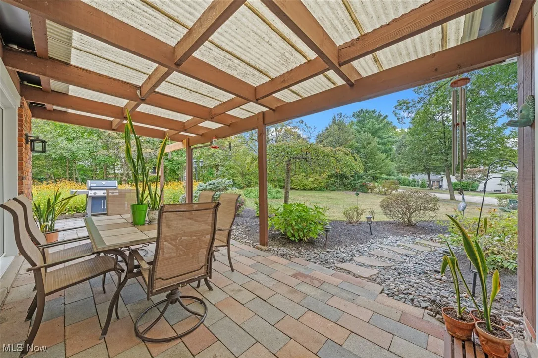 View of patio featuring outdoor dining area and area for grilling