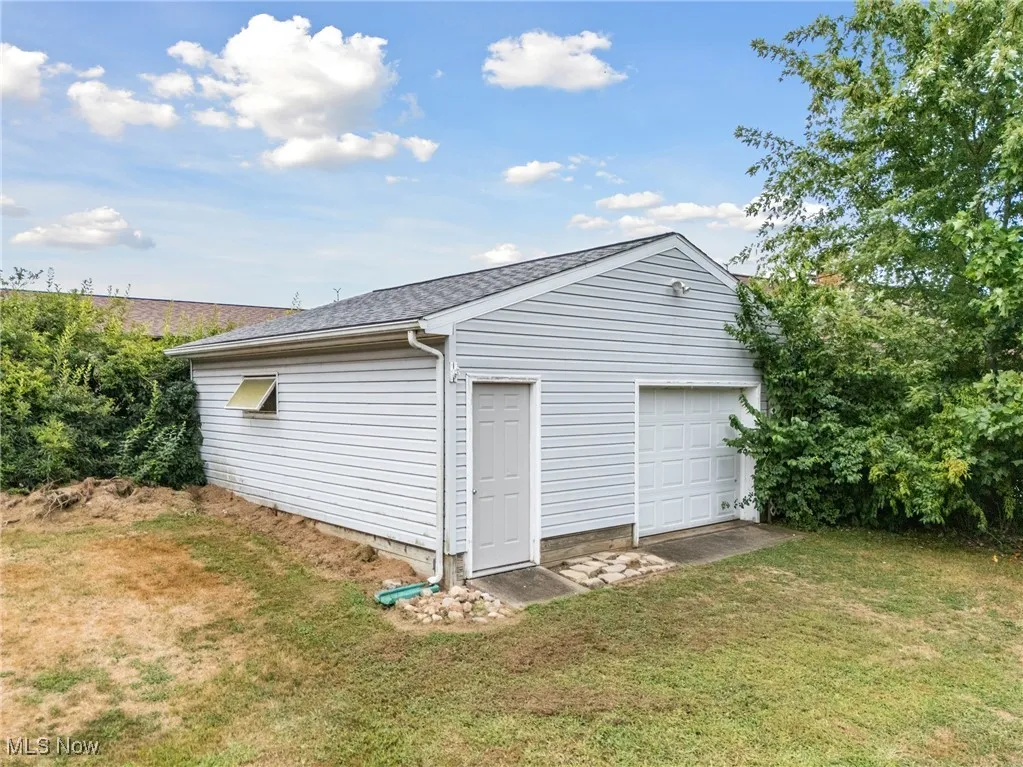 View of detached garage