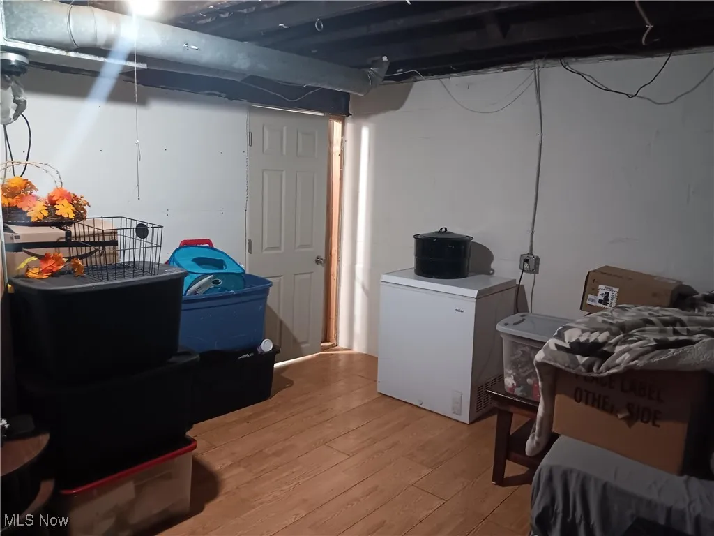 Unfinished below grade area with light wood-type flooring