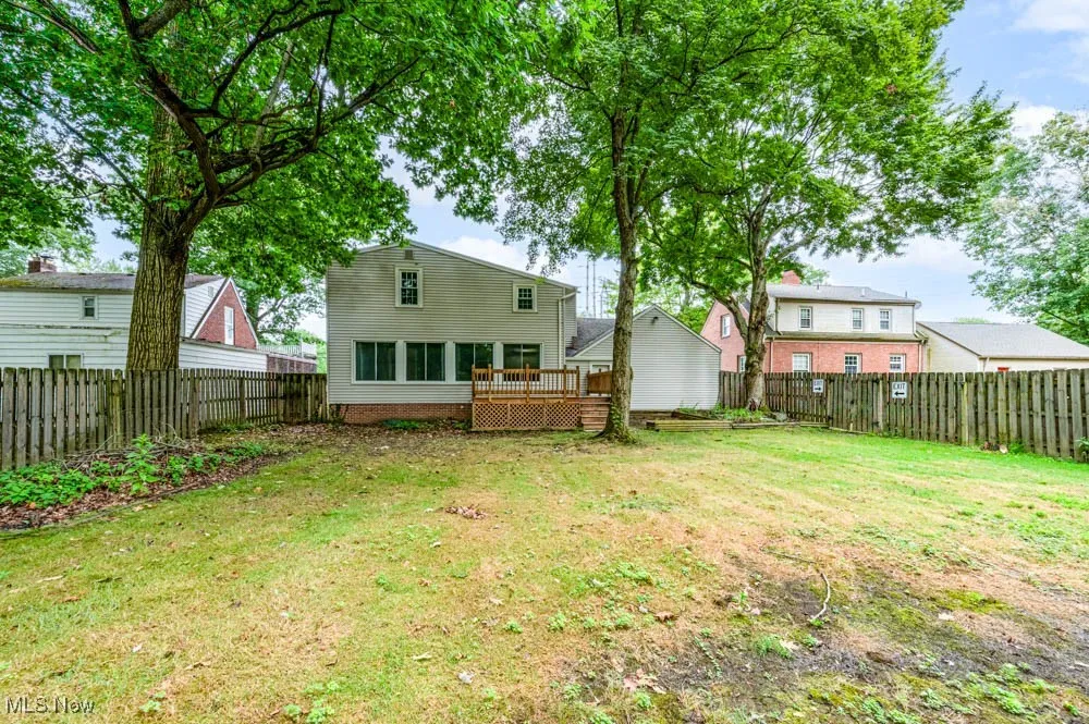 Back of property featuring a deck, patio  and a fenced backyard