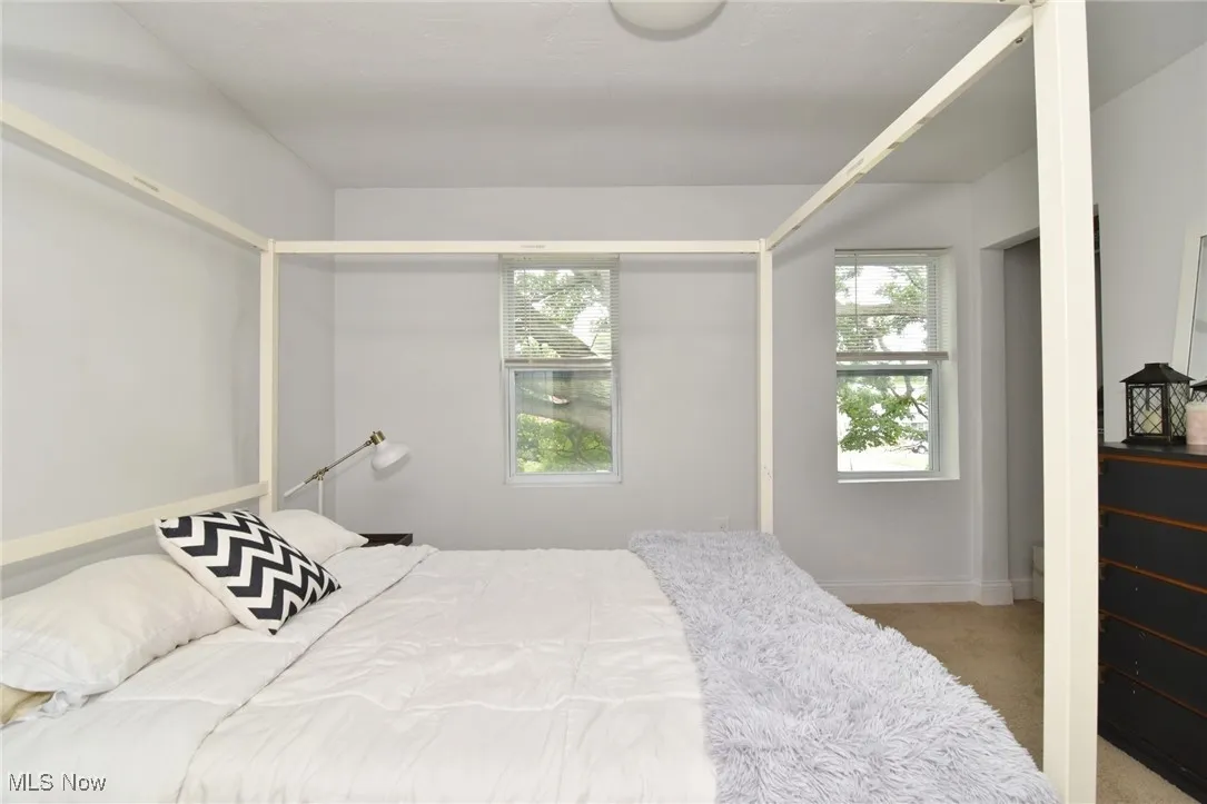 Bedroom featuring multiple windows and carpet