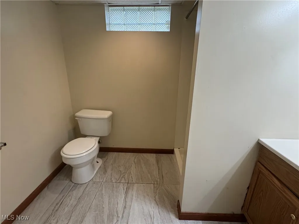 Basement Bathroom featuring vanity, shower and toilet