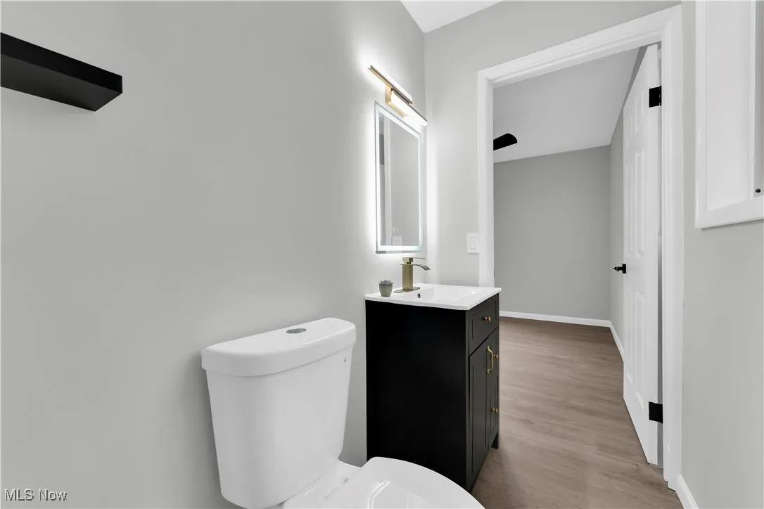 Bathroom featuring vanity and light wood-type flooring