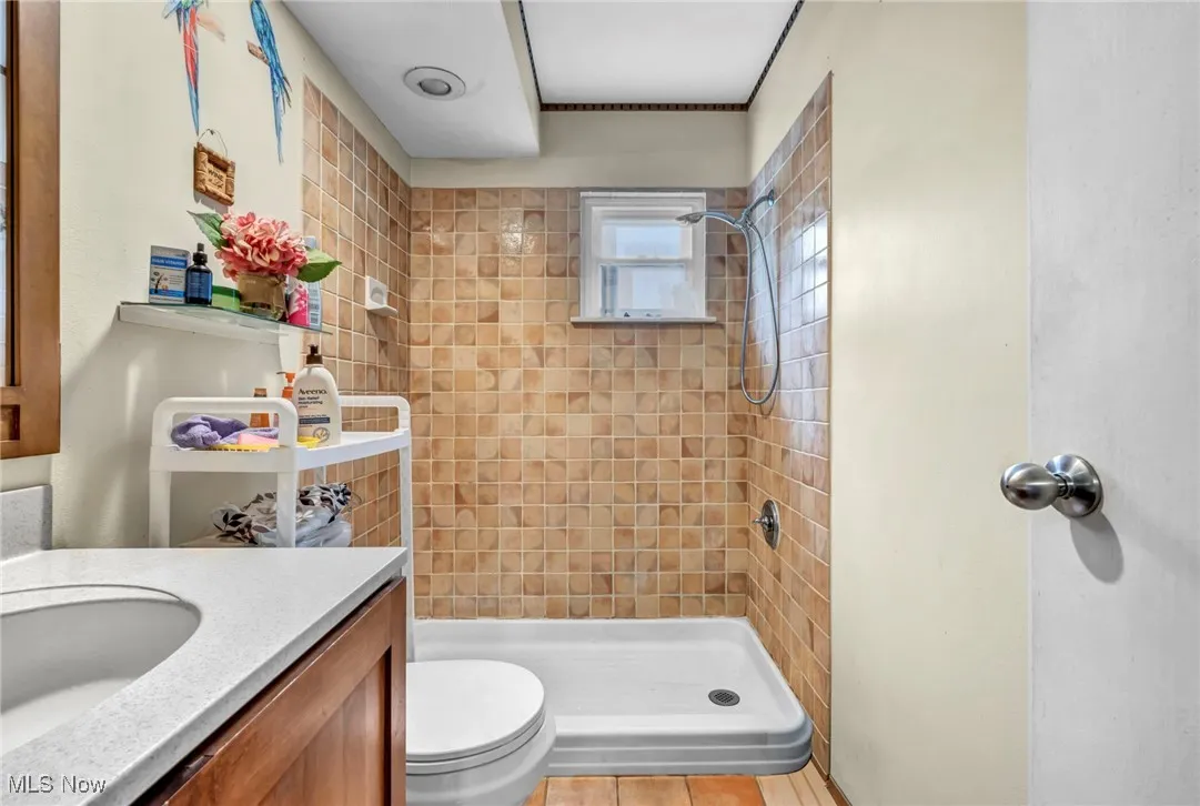Full bathroom featuring vanity and a stall shower