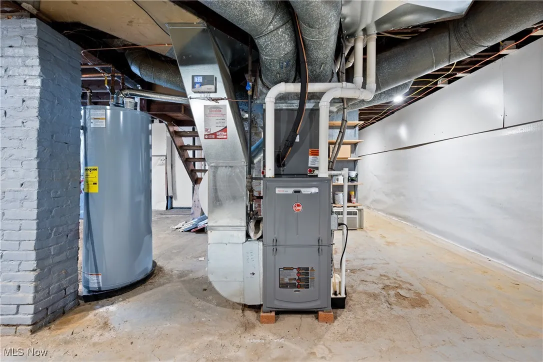 Utilities featuring water heater and heating unit