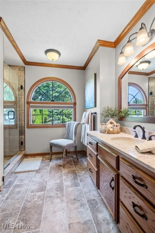 Master bath with quartz countertops.