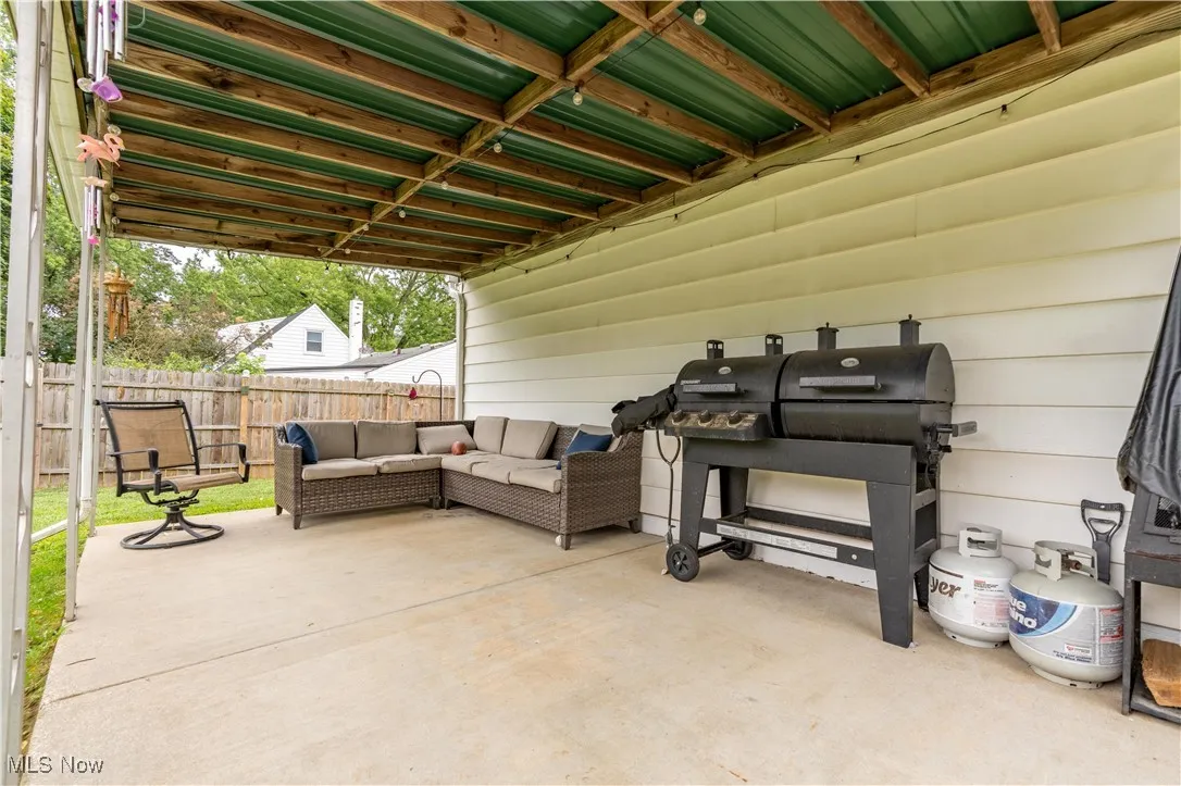 Patio features a covered area for shade