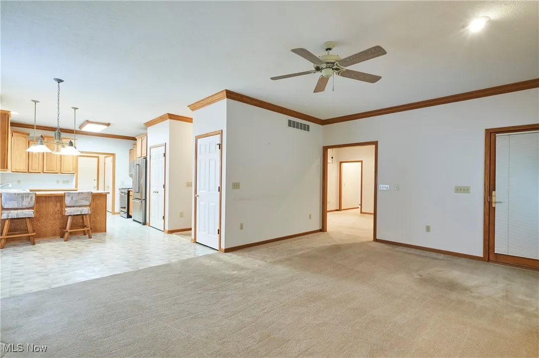 View of family room to kitchen