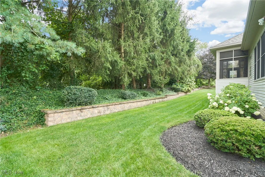 Backyard with manicured landscaping and privacy