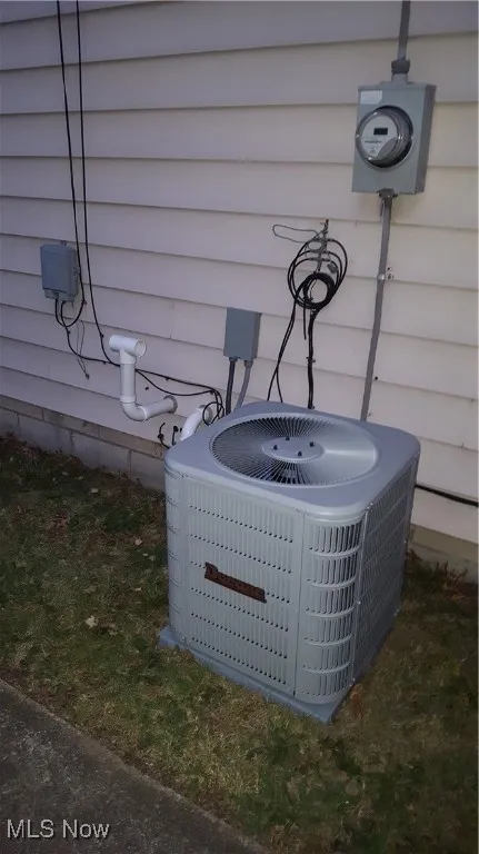 Exterior view of a central AC unit and electric meter