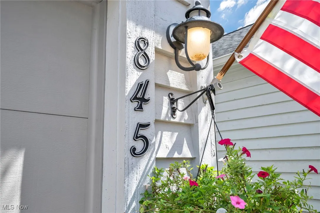 Exterior view of address and outdoor lighting