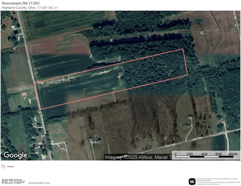 Aerial view of property's location with property boundaries highlighted
