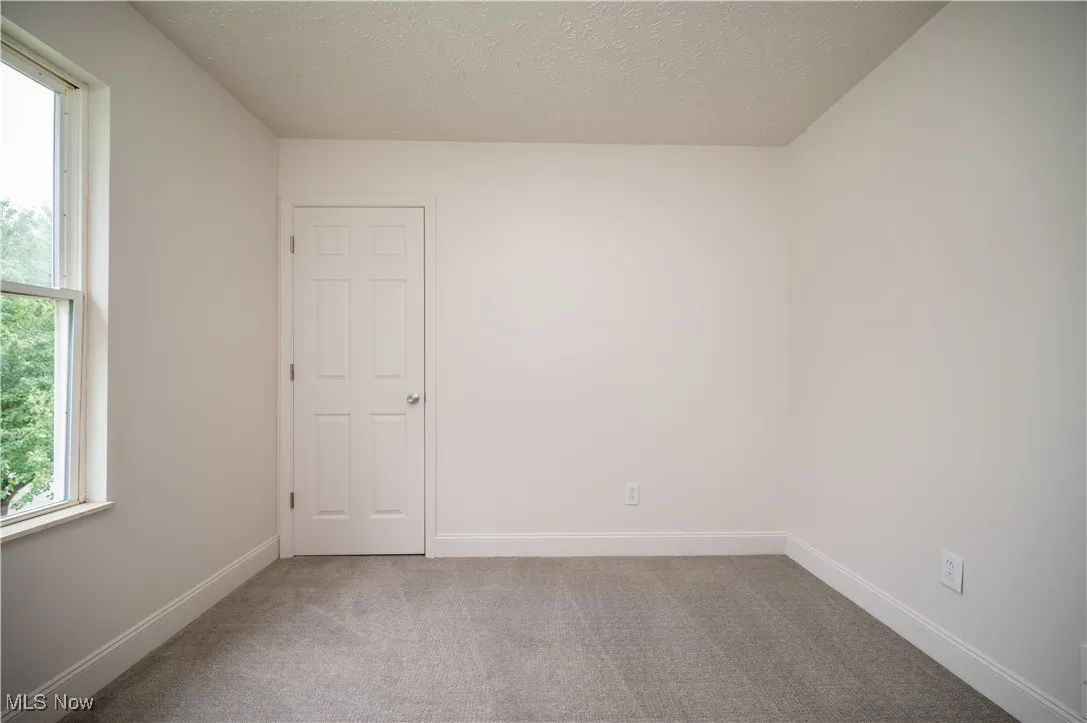 Spare room with carpet, plenty of natural light, and a textured ceiling