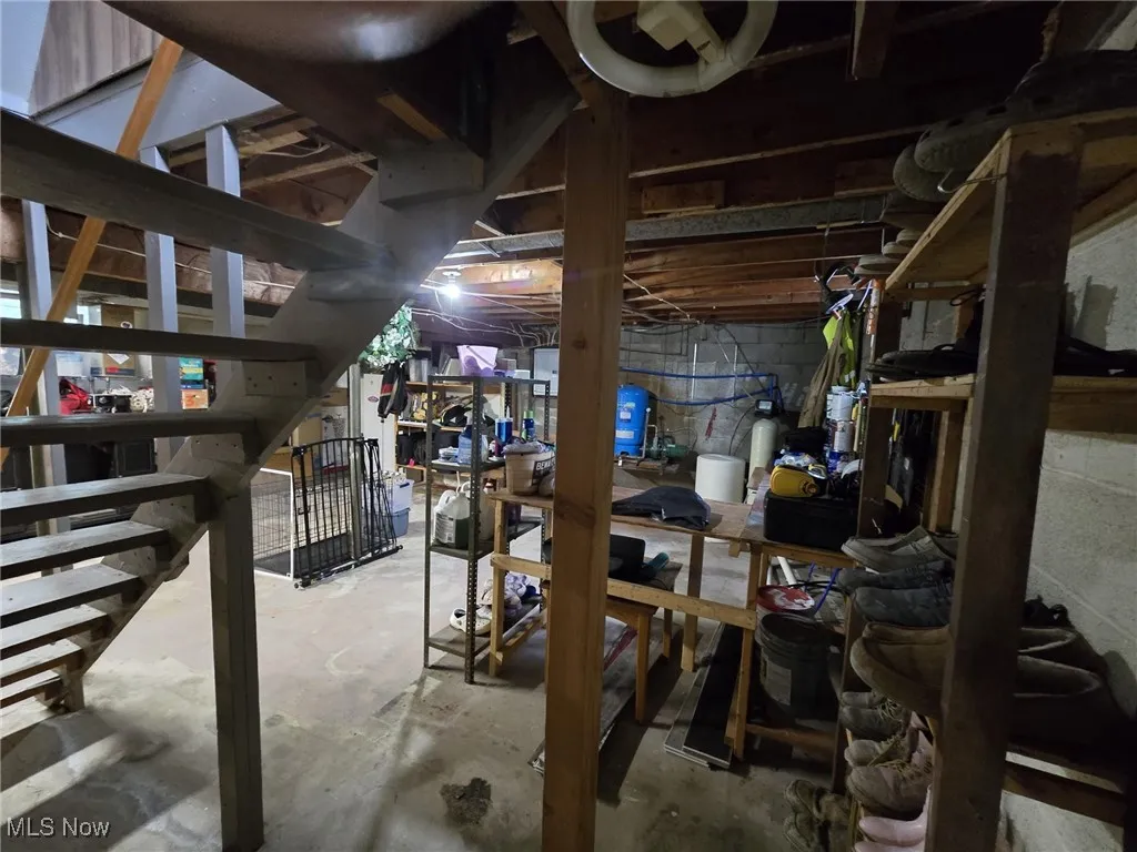 Unfinished below grade area with a water pressure tank