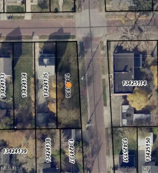 Aerial view of property's location with property parcel outlined