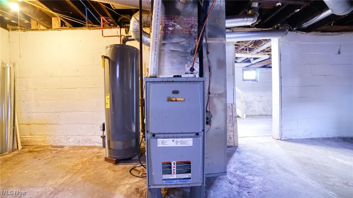 Utility room with gas water heater and gas heating unit