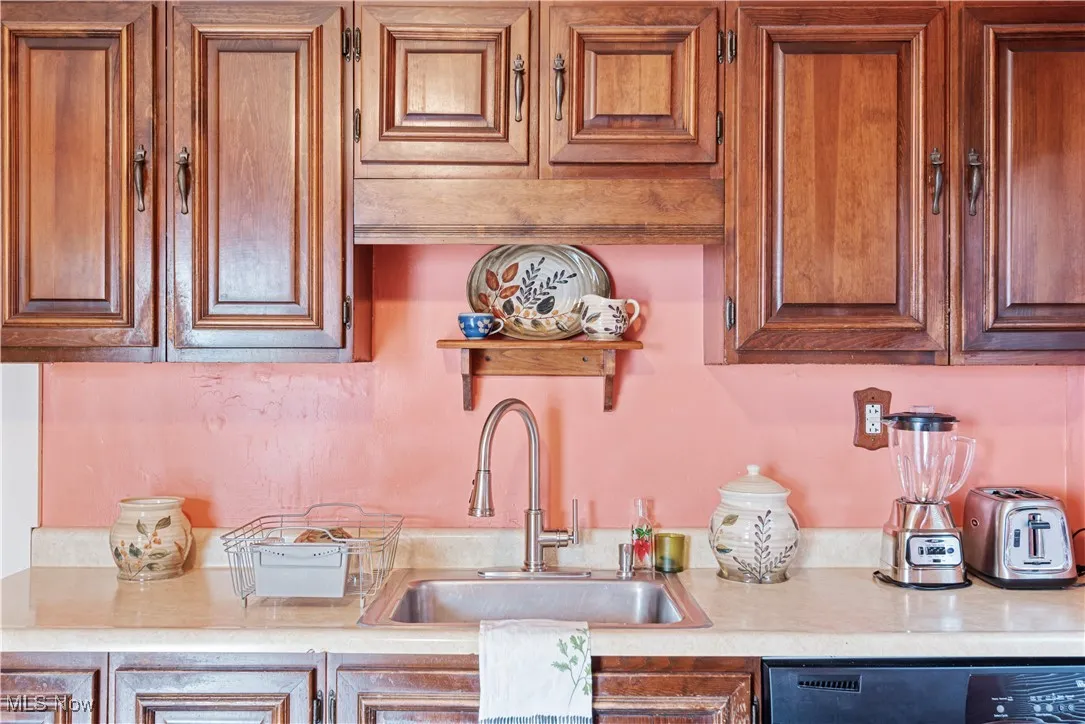 Kitchen featuring dishwasher and brown cabinetry