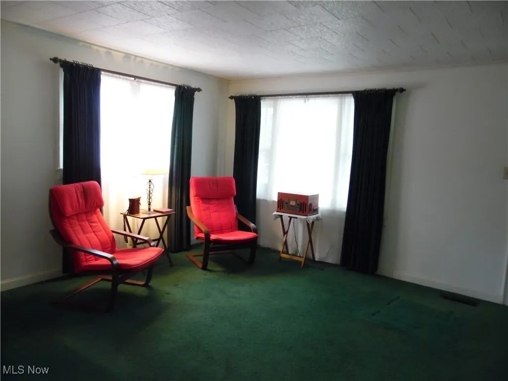 Sitting room featuring plenty of natural light and carpet