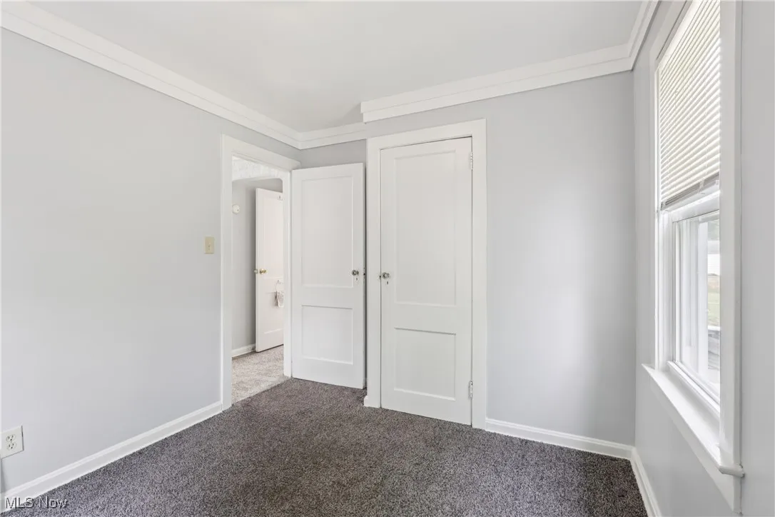 Primary bedroom with closet and carpet flooring