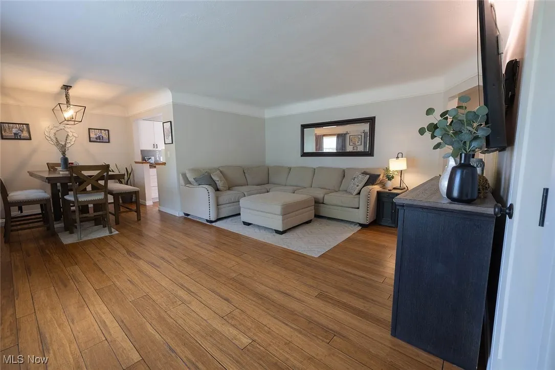 Living area with wood-type flooring