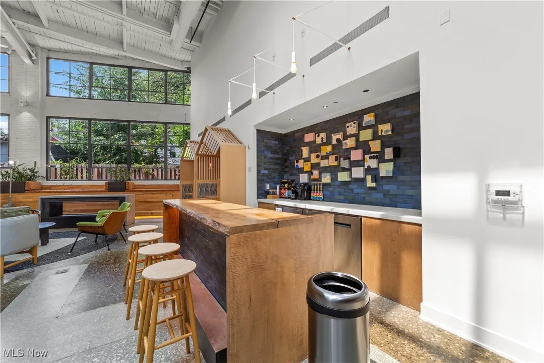 Community living and working space with bar seating
