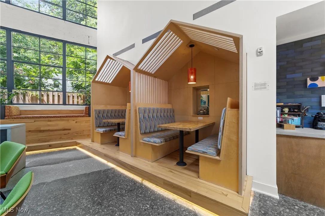 Built in dining or work stations in community live/work space
