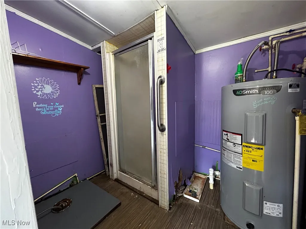 Utility room featuring water heater