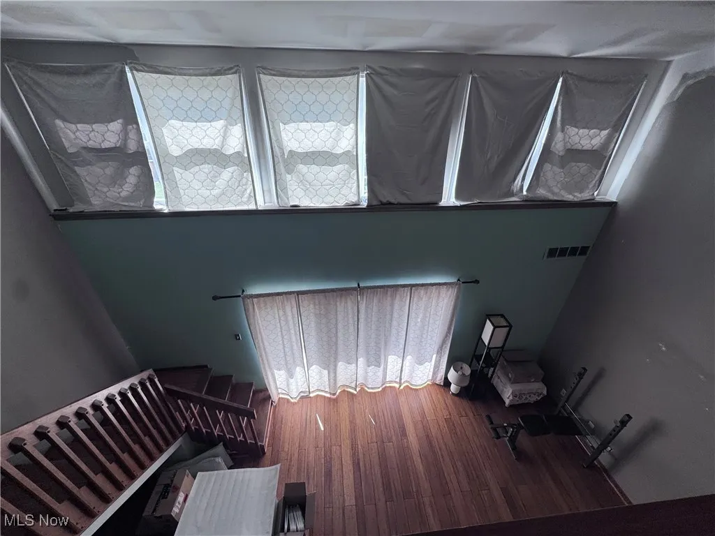 View from family room looking down on living room