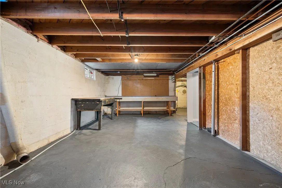 Basement featuring a workshop area