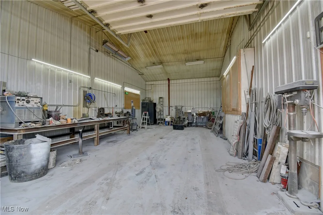 Garage with metal wall
