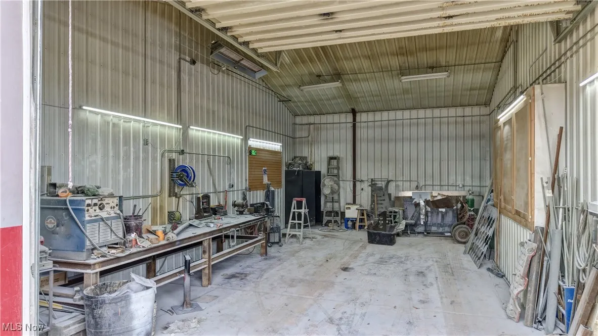 Garage with metal wall