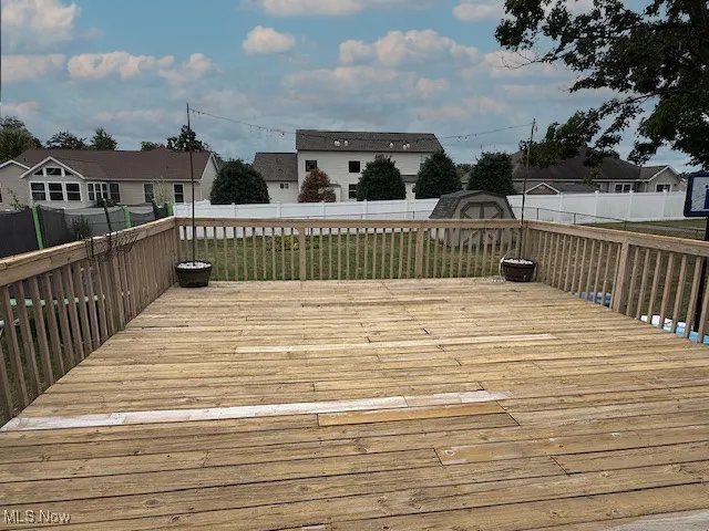 Deck featuring a fenced backyard and a residential view