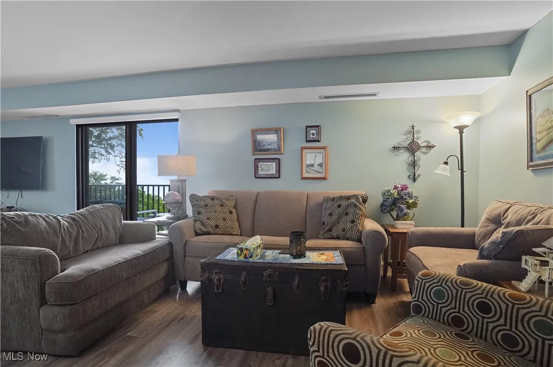 Living room with view of lake