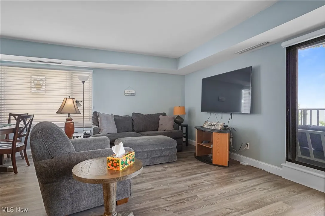 Living area featuring lake view