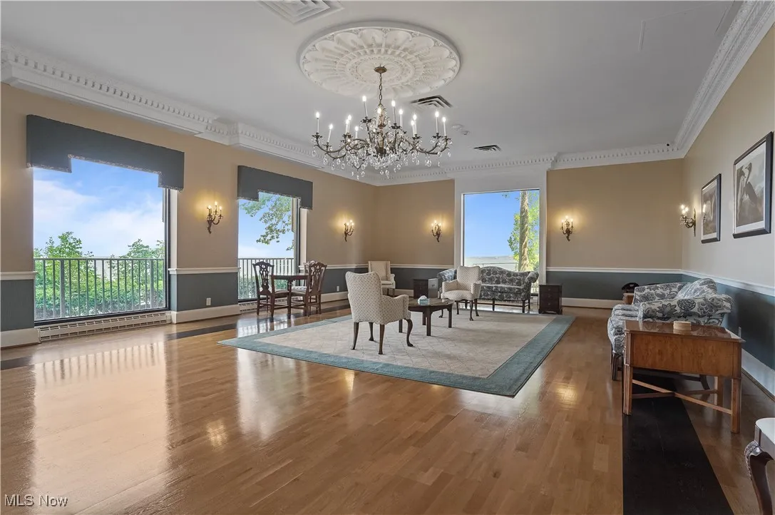 rentable community dining room with view of lake