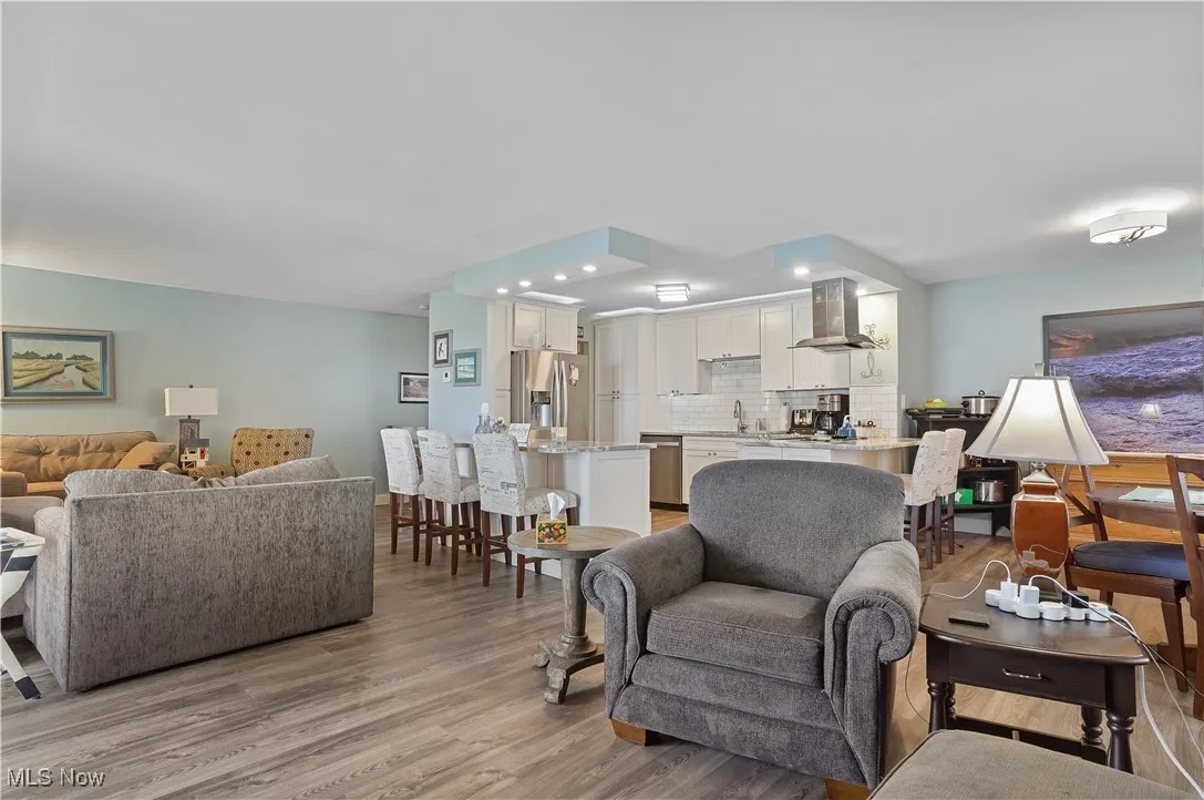 Living room open to dining area and kitchen
