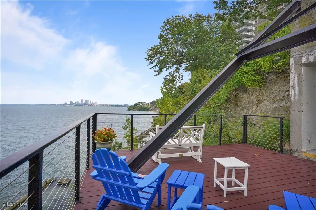 community terrace featuring a lake view