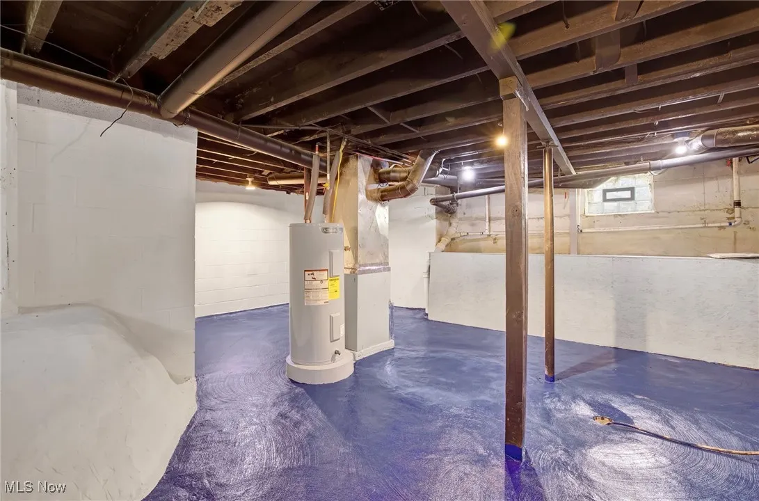 Below grade area with electric water heater