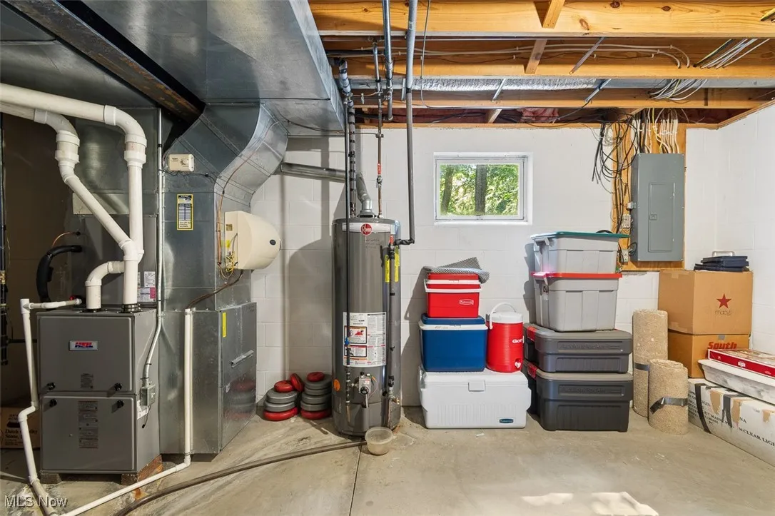 Utilities with electric panel and gas water heater