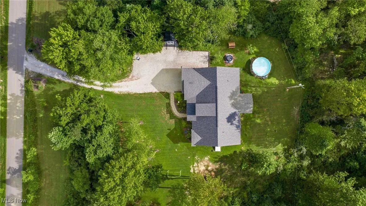 Drone / aerial view of a pool area