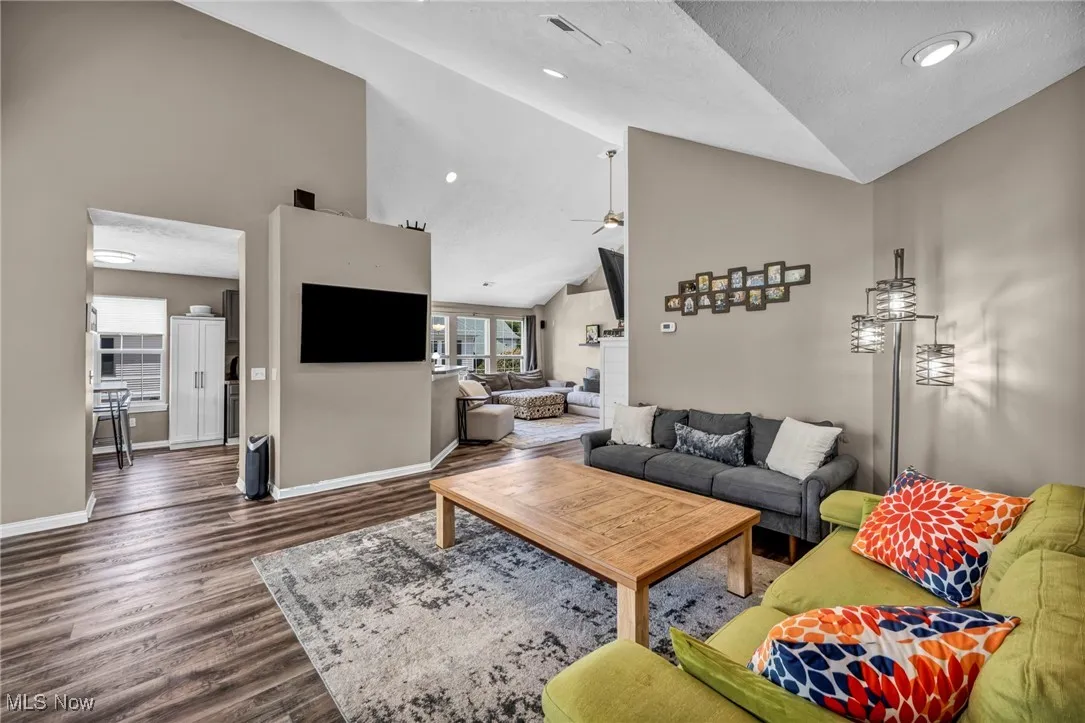 living room area vaulted ceilings