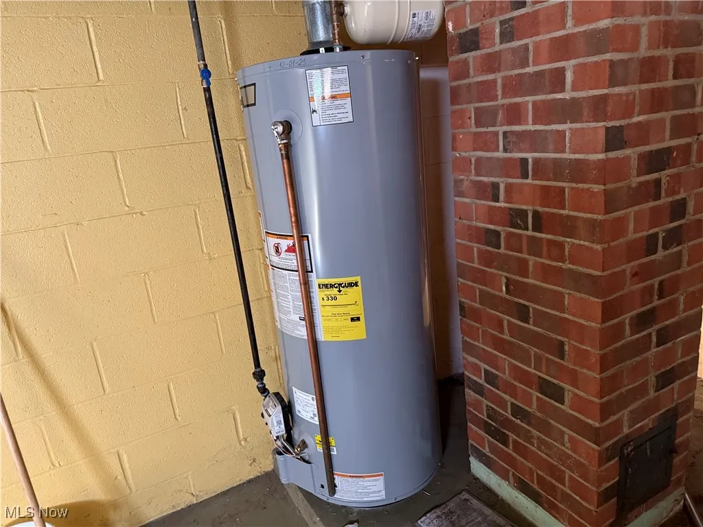 Utility room featuring water heater