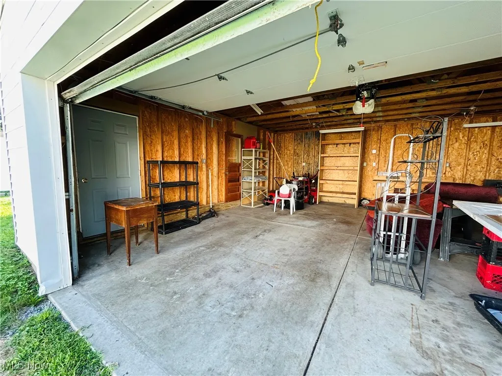 Garage with wooden walls