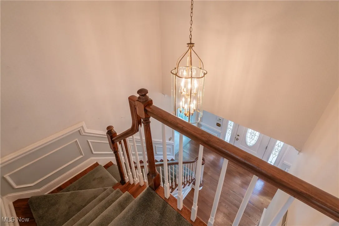 Elegant turned staircase.