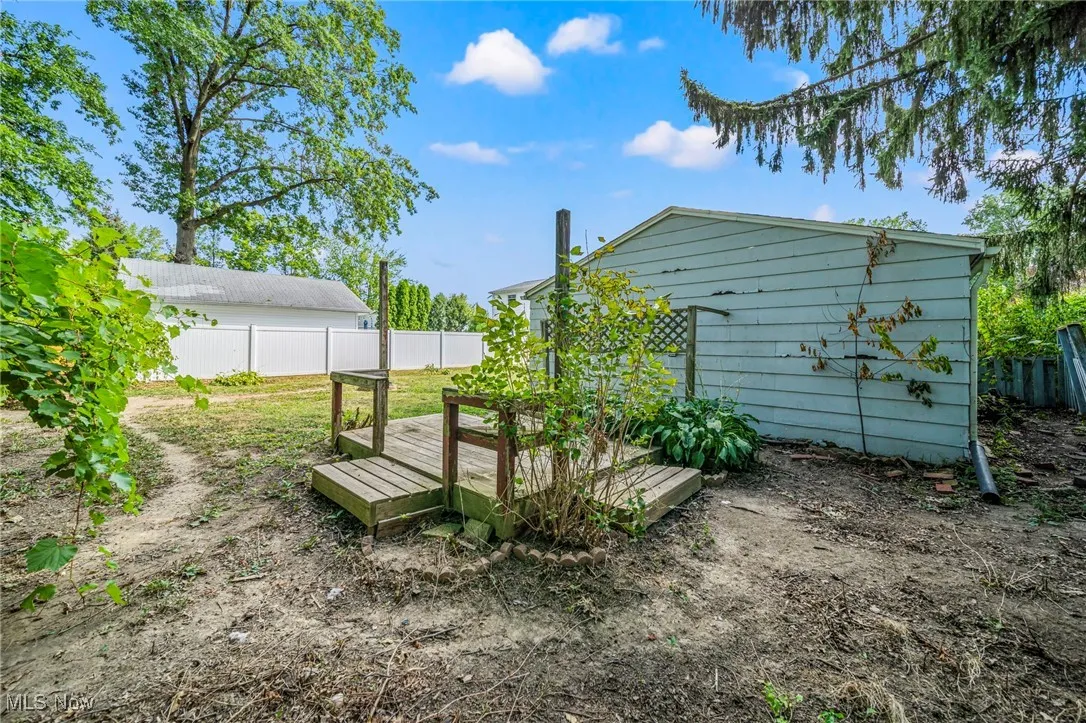 Fenced backyard with a deck